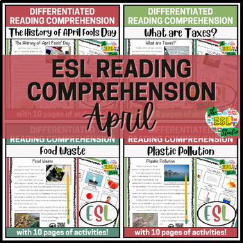 Preview of Differentiated ESL Reading Comprehension Passages & Activities | April