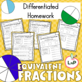 Differentiated Equivalent Fractions Homework and Different
