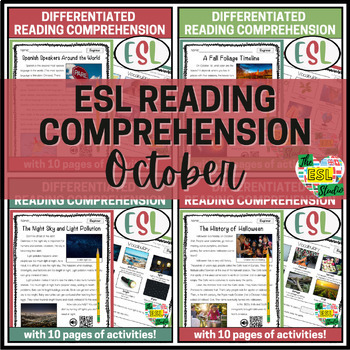 Preview of Differentiated Fall ESL Reading Comprehension Passages & Activities | October