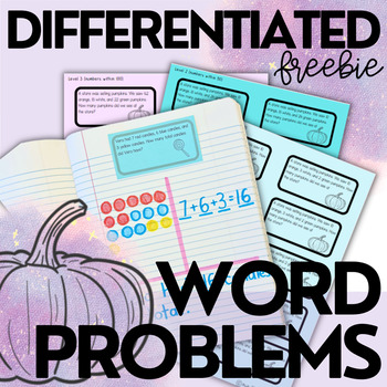 Preview of Differentiated Fall Themed Word Problems for Math Journal - October