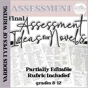 Preview of Differentiated Final Project/Assessment Ideas for Novels (Partially editable)