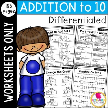 Preview of Differentiated First Grade Addition to 10 Worksheets: Common Core-Aligned
