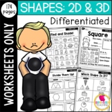 Differentiated First Grade Shapes Worksheets | 2D & 3D