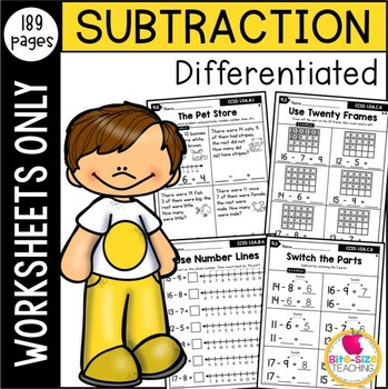Preview of Differentiated First Grade Subtraction to 20 Worksheets