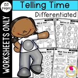 Differentiated First Grade Telling Time Worksheets: Common Core-Aligned