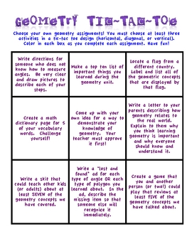 Differentiated Geometry Choice Board (Tic-Tac-Toe) | TpT