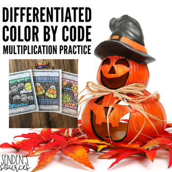Preview of Differentiated Halloween Multiplication Color By Code