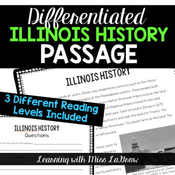 Preview of Differentiated Illinois History Comprehension Reading Passage Leveled