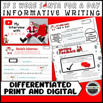 Preview of Differentiated Informational Source Based Writing for Christmas -Santa for a Day