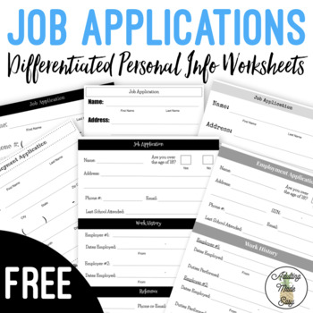 Preview of Differentiated Job Application Worksheets