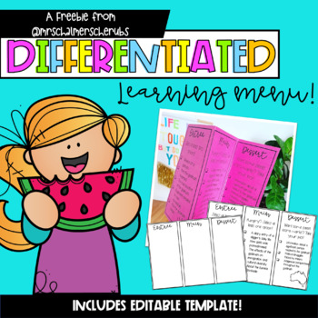 Preview of Differentiated Learning Menu |Freebie|