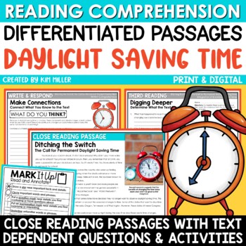 Preview of Daylight Saving Time Reading Comprehension Passages and Questions Close Reading