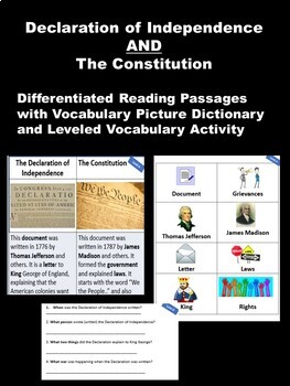 Preview of Differentiated Levels ESL: Declaration of Independence and Constitution