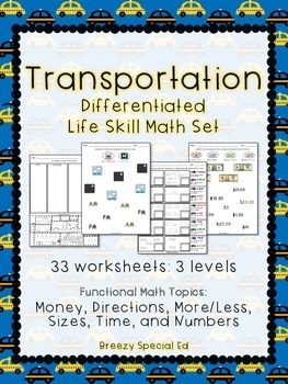 Preview of Differentiated Life Skill Math Pack - Transportation