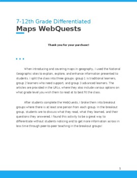 Preview of WebQuest About Maps - No Prep/Sub Plan Geography