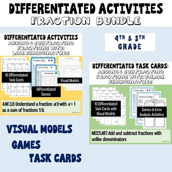 Preview of Differentiated Math Activities: Fraction Bundle ( 4th and 5th Common Core)