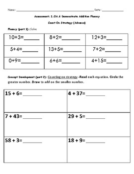 Differentiated Math Assessment- 1.OA.6 Counting-On Strategy by Joy Dobbs