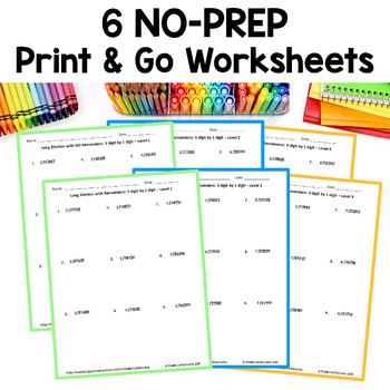 long division worksheets 5 digit by 1 digit differentiated with 3 levels