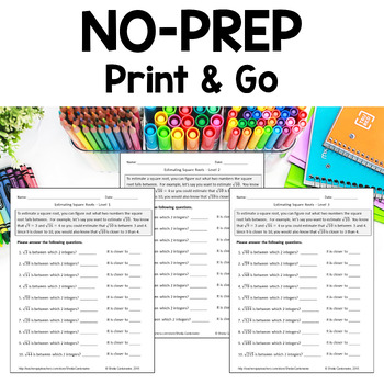 Estimating Square Roots Differentiated Worksheets by Sheila Cantonwine