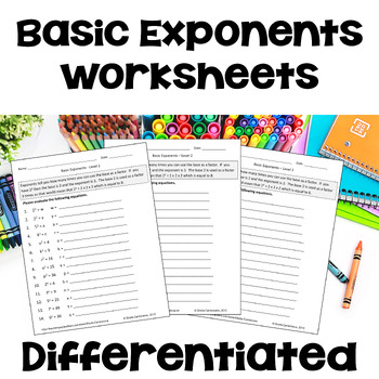 Preview of Basic Exponents Worksheets - Differentiated