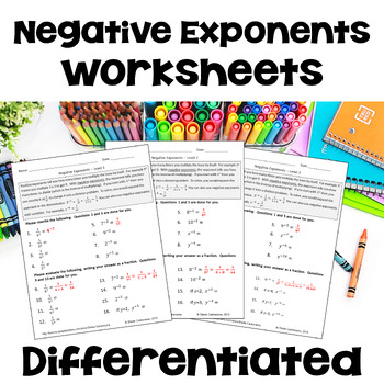 Preview of Negative Exponents Worksheets - Differentiated
