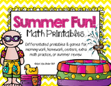 Differentiated Math Worksheets Printables for Summer Packe