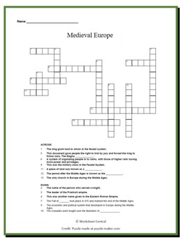 Differentiated Medieval Europe Crossword Puzzle w/ Answer Key TpT