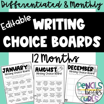 Preview of Differentiated Monthly Writing Choice Boards