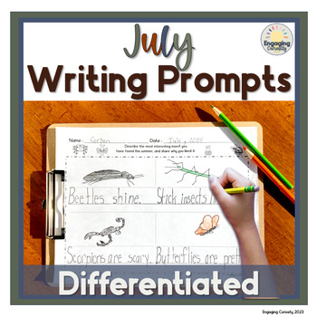 Preview of Differentiated July &  Summer Writing Paper with Drawing Box K, 1st & 2nd Grade