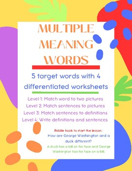 Preview of Differentiated Multiple Meaning Word Worksheets