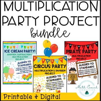 Preview of 2nd, 3rd & 4th Grade Math Multiplication & Division Party Project BUNDLE