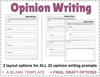 Preview of Differentiated OPINION Writing Prompts w/ 2 Design Layouts & Final Draft Paper