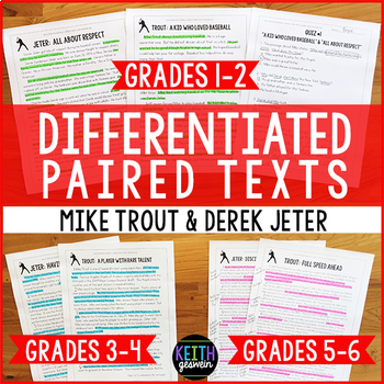 Preview of Differentiated Paired Texts: Mike Trout and Derek Jeter (Grades 1-6)