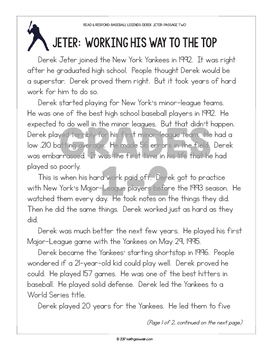 Differentiated Paired Texts: Mike Trout and Derek Jeter (Grades 1-6)