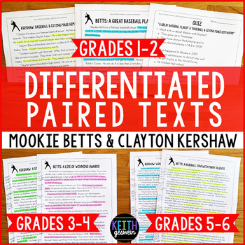 Preview of Differentiated Paired Texts: Mookie Betts and Clayton Kershaw (Grades 1-6)