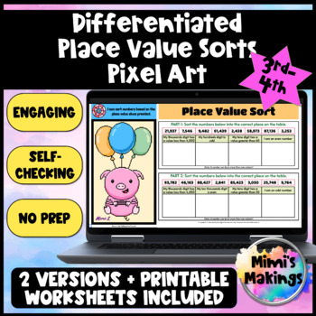 Preview of Differentiated Place Value Sort Pixel Art Activity  - Compare Numbers