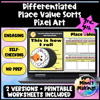 Preview of Differentiated Place Value Sort Pixel Art Activity - Compare Numbers