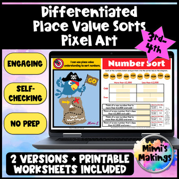 Preview of Differentiated Place Value Sort Pixel Art Activity - Comparing Numbers