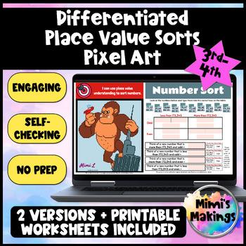 Preview of Differentiated Place Value Sort Pixel Art Activity - Comparing Numbers