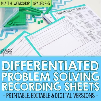 Preview of Differentiated Problem Solving Recording Sheets - Editable, Digital & Printable