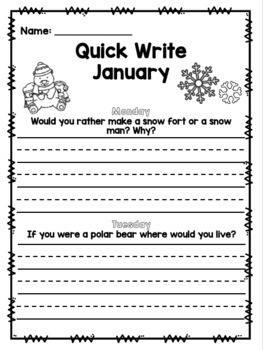 Differentiated Quick Write Writing Prompts for January | TpT