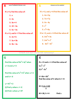 Preview of Differentiated (RAGE) Algebraic Substitution - www.TheMathsProfessor.com