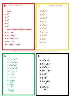 Preview of Differentiated (RAGE) Exponent Rules - www.TheMathsProfessor.com