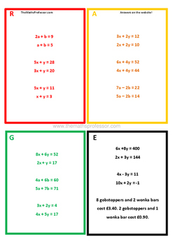 Preview of Differentiated (RAGE) Solving Simultaneous Equations - www.TheMathsProfessor.com