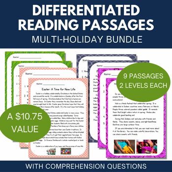 Preview of Differentiated Reading Passages Holiday Bundle