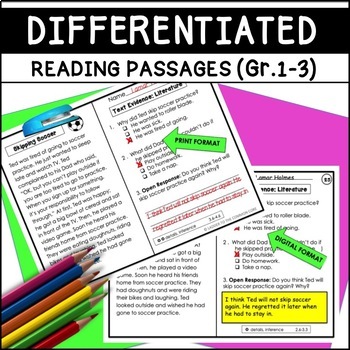 Preview of Differentiated Reading Passages & Questions Worksheets Grades 1-3