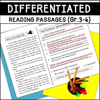 Preview of Differentiated Reading Passages & Questions Worksheets Grades 3-6