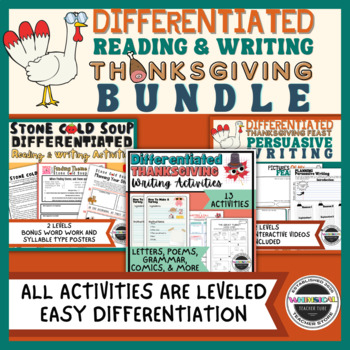 Preview of Differentiated Reading and Writing Thanksgiving Bundle