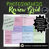 Differentiated Self Paced Photosynthesis Review Grid Worksheet