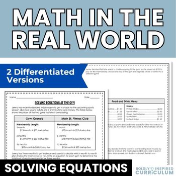 solving algebraic equations in real life worksheet